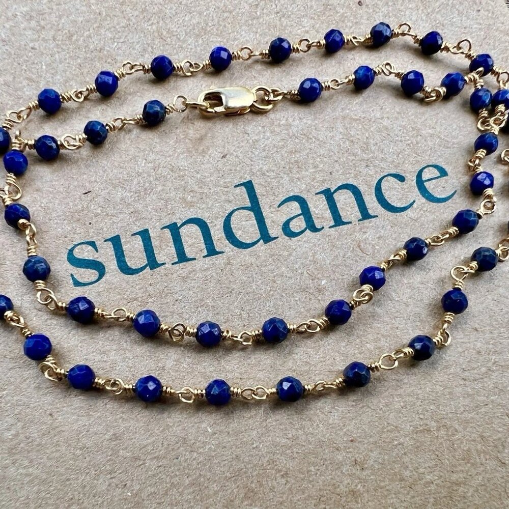 Sundance $298 NEW 16-1/4" 14k Gold GF Blue LAPIS Handmade Beaded Necklace
